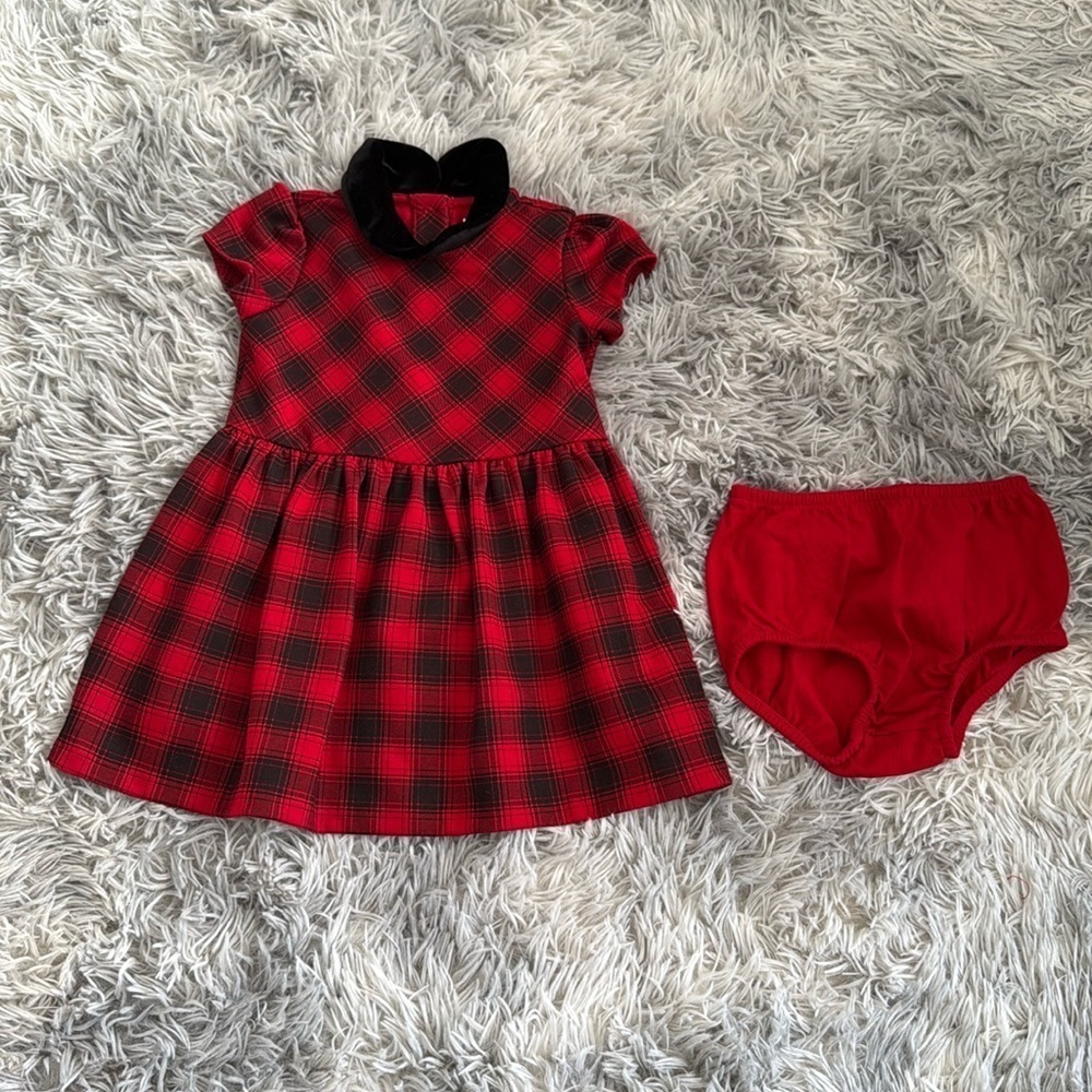 Short sleeve plaid dress with matching diaper cover